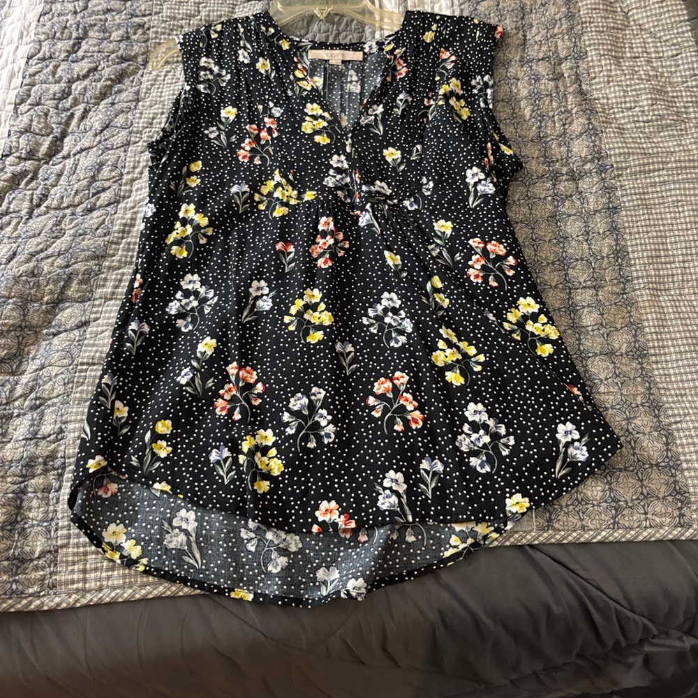 LOFT Black Blouse with Floral Print